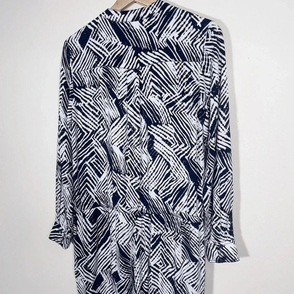 Trina Turk Size 2 Geometric Long Sleeve Woodblock  White Navy Casual Jumpsuit - Picture 12 of 15